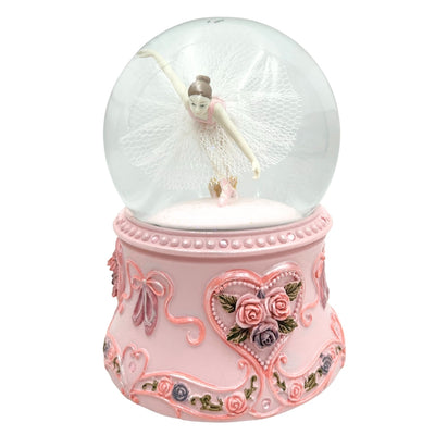 Ballerina danzante in sfera di vetro 15 cm con incisione personalizzata - elegante carillon con base pastello e melodia Lago dei Cigni