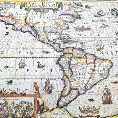 Mappa dell’America 1628 - ristampa J. Hondius con possibilità di personalizzazione con incisione - regalo ideale per viaggiatori e appassionati di storia - dimensioni 37,5 x 50 cm