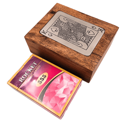 Elegante mazzo di carte in scatola di legno decorativa con targhetta in alluminio a forma di re - incisione personalizzata - regalo ideale per appassionati di giochi di carte - dimensioni scatola 11,5 x 8 x 4 cm