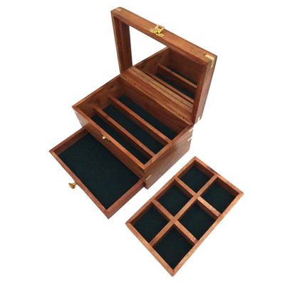 Elegante scatola porta gioie in legno con specchio e incisione personalizzata