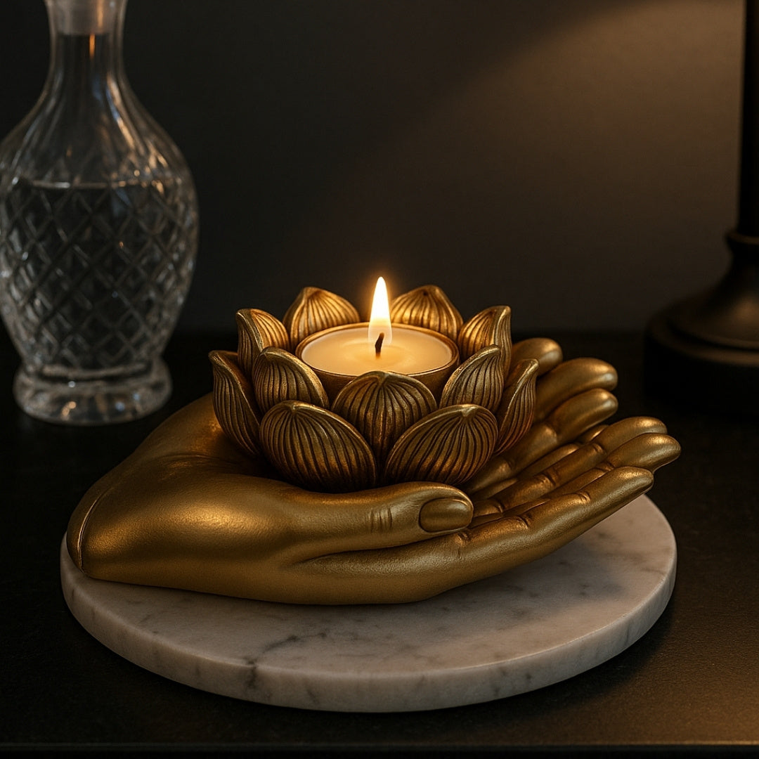 Portacandela Glamour dorato per tealight con possibilità di incisione personalizzata – elegante elemento decorativo per interni dimensioni 11,5 x 9,4 x 4,8 cm in polyresina
