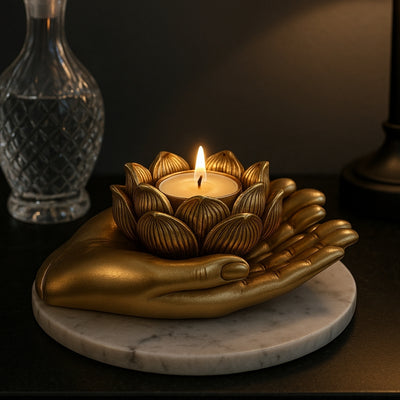 Portacandela Glamour dorato per tealight con possibilità di incisione personalizzata – elegante elemento decorativo per interni dimensioni 11,5 x 9,4 x 4,8 cm in polyresina