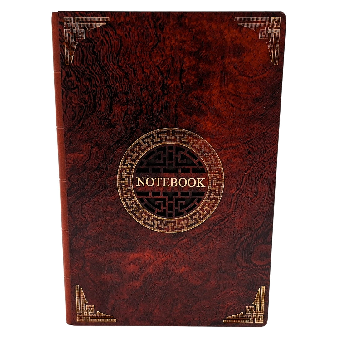 Elegante taccuino A5 con copertina in legno e incisione personalizzata – diario di lusso da regalo con bordi dorati e carta di alta qualità color marrone