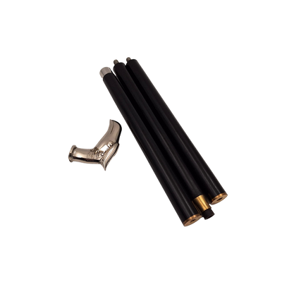 Bastone Pieghevole in Legno con Testa d’Aquila - Regalo Elegante con Possibilità di Personalizzazione Incisa, Lunghezza 91,5 cm, Nero con Impugnatura in Ottone e Argento