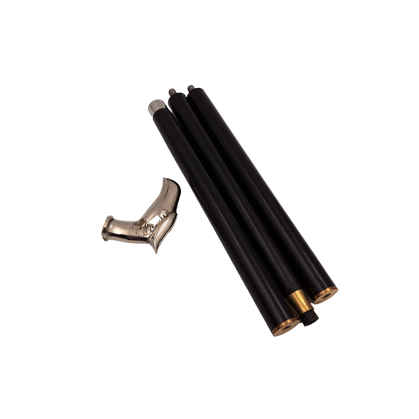 Bastone Pieghevole in Legno con Testa d’Aquila - Regalo Elegante con Possibilità di Personalizzazione Incisa, Lunghezza 91,5 cm, Nero con Impugnatura in Ottone e Argento