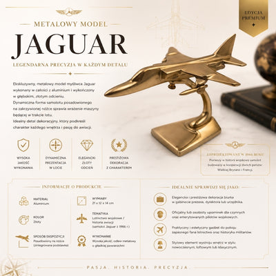 Modello metallico di caccia Jaguar color oro con possibilità di incisione