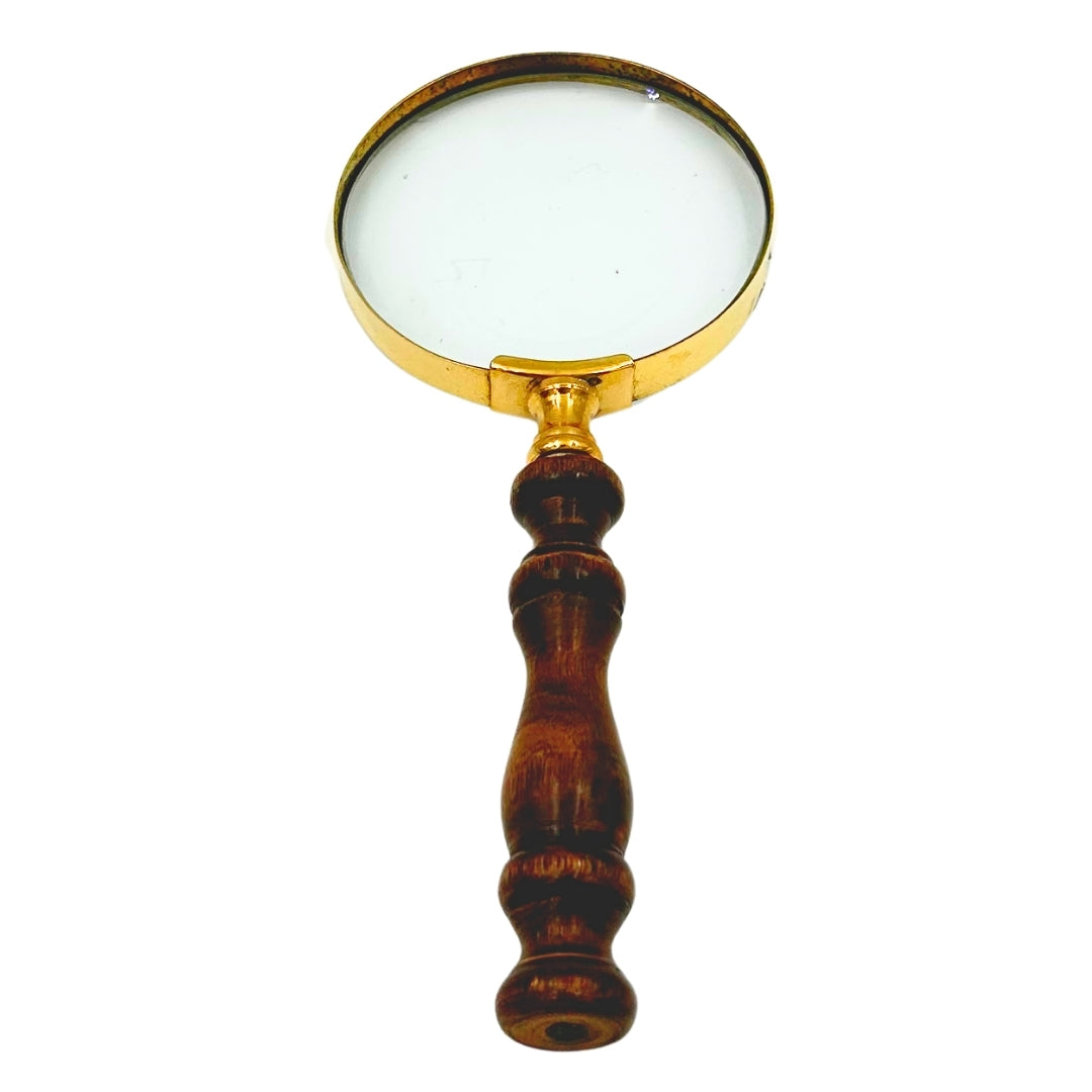 Lente d'ingrandimento in ottone retrò con manico in legno - vetro ingrandente da 18 cm con possibilità di personalizzazione tramite incisione