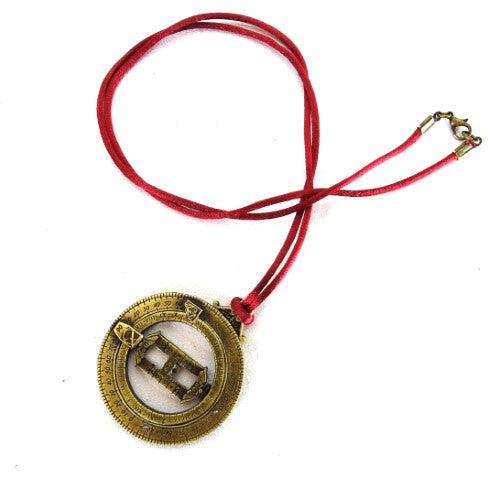 Miniatura orologio solare H90 con anelli astronomici, incisione personalizzata, regalo ideale, cordino bordeaux, realizzato in zama e ottone, diametro 45 mm
