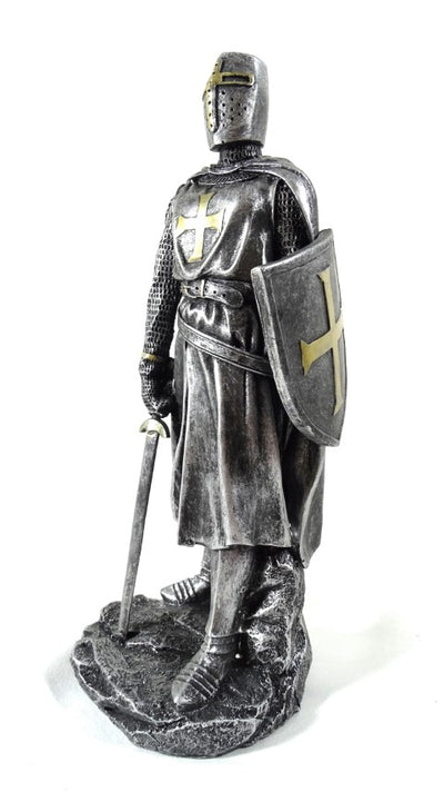 Statuetta di un cavaliere crociato da 30 cm con incisione