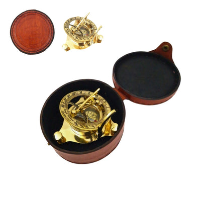 Bussola in Ottone con Orologio Solare in Custodia di Pelle con Possibilità di Personalizzazione Incisa