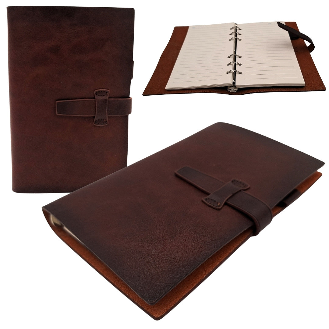 Elegante taccuino in pelle A6 retrò vintage con chiusura e personalizzazione – ideale come regalo – marrone scuro in pelle bovina di alta qualità – 80 pagine di carta bianca