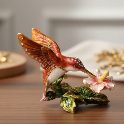 Esclusiva scatola portagioie Colibrì con cristalli, incisione personalizzata, metallo, 8x5,5x7 cm