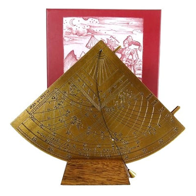 Quadrante Solare in Ottone Gunter H39 con base in legno, possibilità di personalizzazione incisa, regalo ideale per appassionati di astronomia, altezza 17 cm, elegante confezione regalo