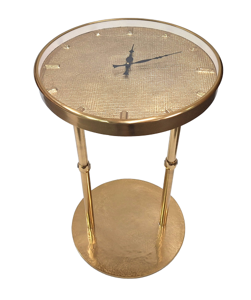 Tavolino in metallo dorato Glamour con orologio e possibilità di incisione – elegante decorazione 40x40x60 cm per regalo