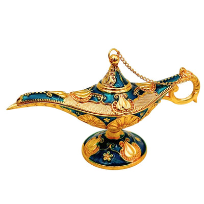 Lampada di Aladino in Metallo Blu e Oro 12 cm con possibilità di personalizzazione tramite incisione