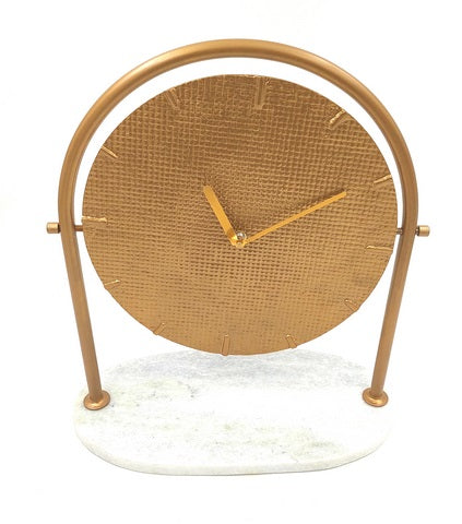 Orologio Rotondo Elegante in Metallo su Base in Marmo con Possibilità di Personalizzazione Incisa