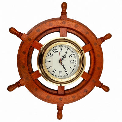 Orologio Marinaro in Ruota del Timone di Legno con Ottone
