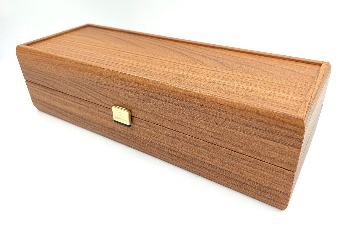 Esclusiva confezione in legno per bottiglia di vino BWXL30 con possibilità di incisione personalizzata, colore noce, ideale come regalo, dimensioni 35x14x10 cm