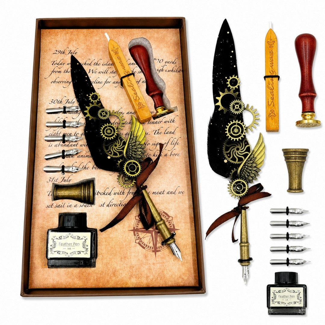 Set da calligrafia premium con penna d'oca - 6 pennini sigillo supporto per penna - EE16