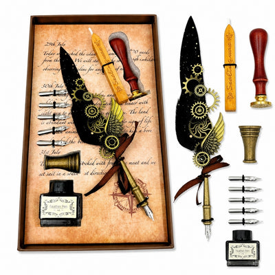 Set di Calligrafia Premium con Penna d'Oca, 6 Pennini Sostituibili, Sigillo e Supporto