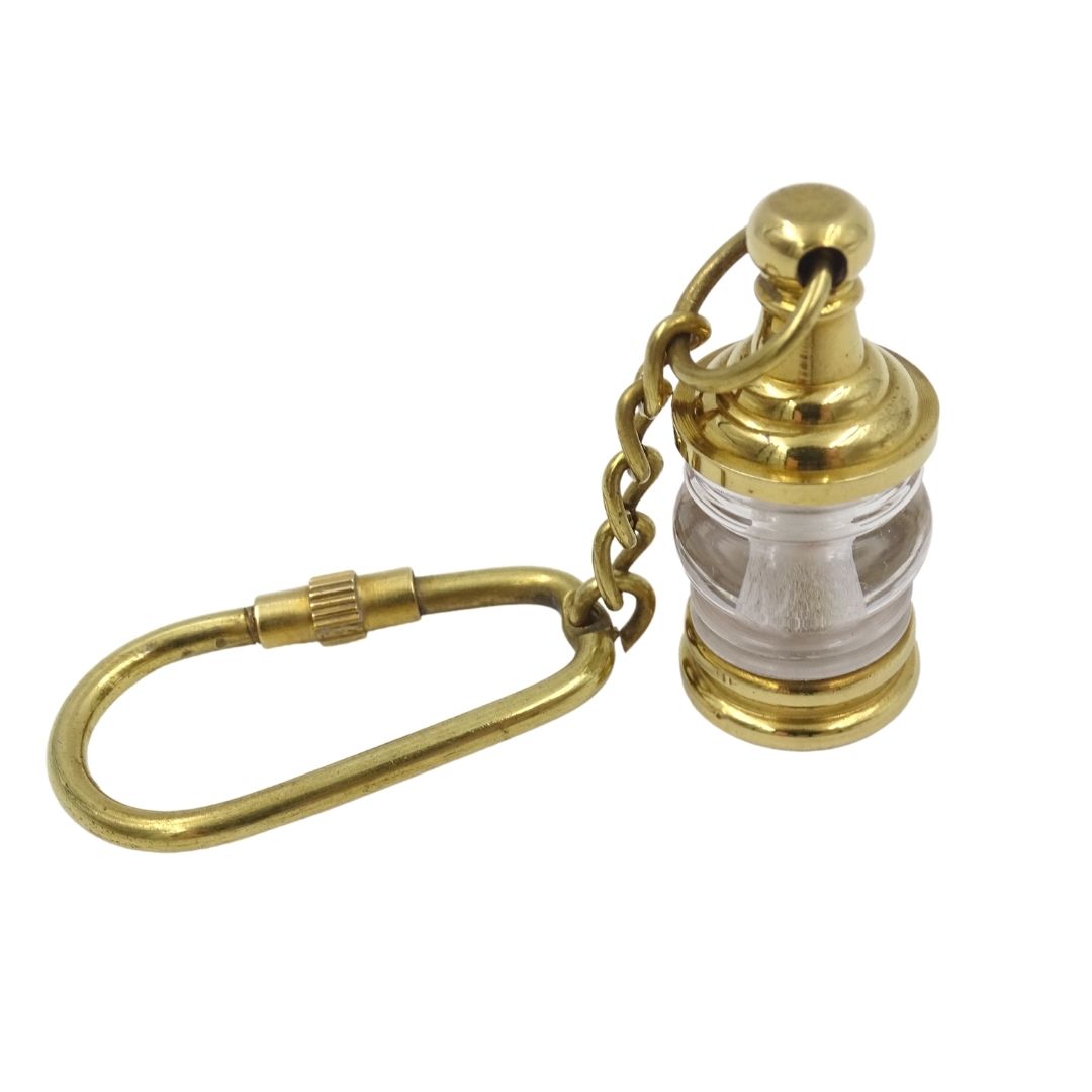 Lampada da marinaio portachiavi Key-0118 in ottone e vetro, dorata, incisione personalizzata, ideale come regalo, dimensioni 11 x 2 x 2 cm