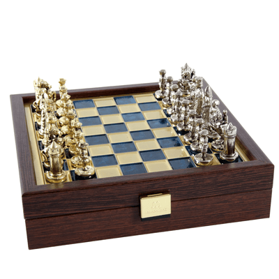 Eleganti scacchi in ottone premium 20x20cm Bisanzio con incisione personalizzata - regalo ideale per scacchisti e appassionati di storia - pezzi realizzati a mano con finitura dorata e argentata