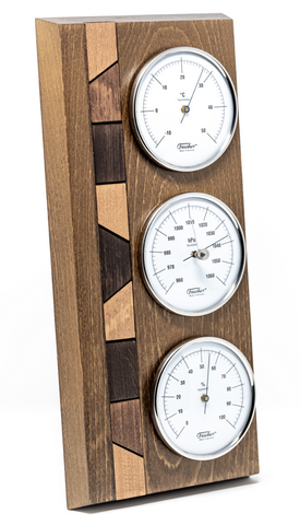 Stazione meteorologica Fischer 9171-31 con barometro, igrometro e termometro su base in legno con opzione di personalizzazione con incisione
