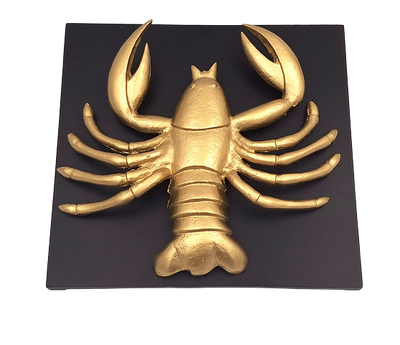 Statuetta decorativa Cancro dorata in alluminio con possibilità di personalizzazione tramite incisione - elegante regalo per ogni occasione, dimensioni 29 x 27,5 x 9 cm, base in legno nero