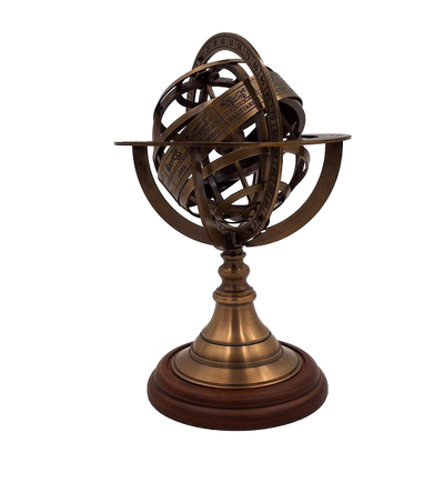 Astrolabio in ottone 21 cm con base in legno - Regalo personalizzato per appassionati di astronomia in colore oro