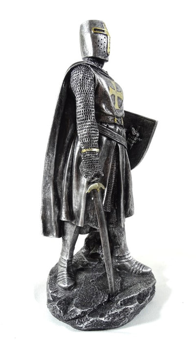Statuetta di un cavaliere crociato da 30 cm con incisione