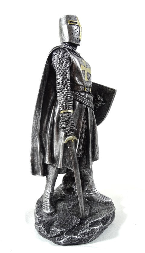 Statuetta di un cavaliere crociato da 30 cm con incisione