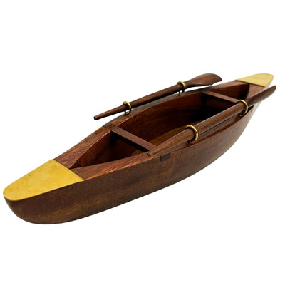 Elegante modello di barca in legno da 25 cm - decorazione da scrivania con elementi in ottone - regalo ideale per un velista con opzione di personalizzazione tramite incisione - stile marinaro e rétro