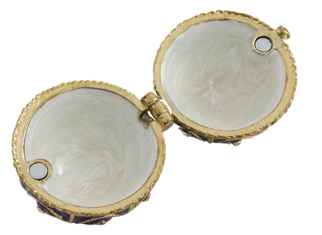 Scatola esclusiva in metallo con cristalli a forma di uovo Fabergé, blu navy e oro, 5,5x6,5 cm con possibilità di personalizzazione tramite incisione
