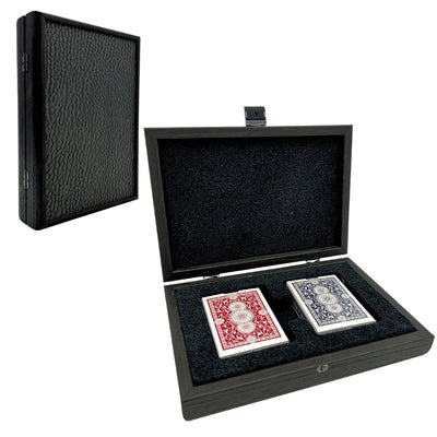 Carte da gioco esclusive in scatola decorativa con possibilità di personalizzazione tramite incisione - Blu scuro e rosso, scatola in legno con rivestimento in velluto