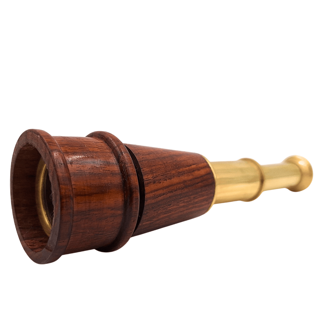 Cannocchiale in ottone e legno con possibilità di incisione personalizzata su elegante base in legno