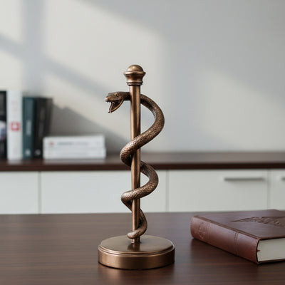 Figura Bastone di Esculapio 30 cm in resina - regalo personalizzato per medici, infermieri o farmacisti - decorazione marrone/ottone con incisione