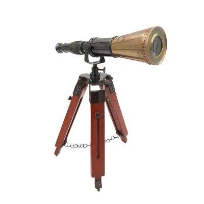 Cannocchiale in Ottone su Treppiede con Possibilità di Personalizzazione Incisa - Elegante Elemento Decorativo da Regalo, Altezza Regolabile fino a 30 cm