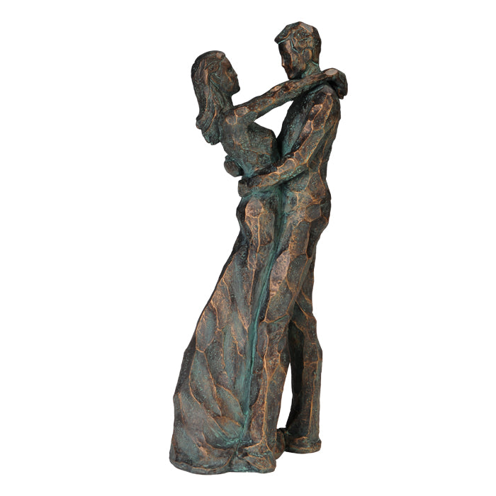Figura decorativa Coppia danzante con incisione – regalo romantico per matrimonio o anniversario – altezza 28 cm, realizzata in polyresina, design elegante in tonalità profonde
