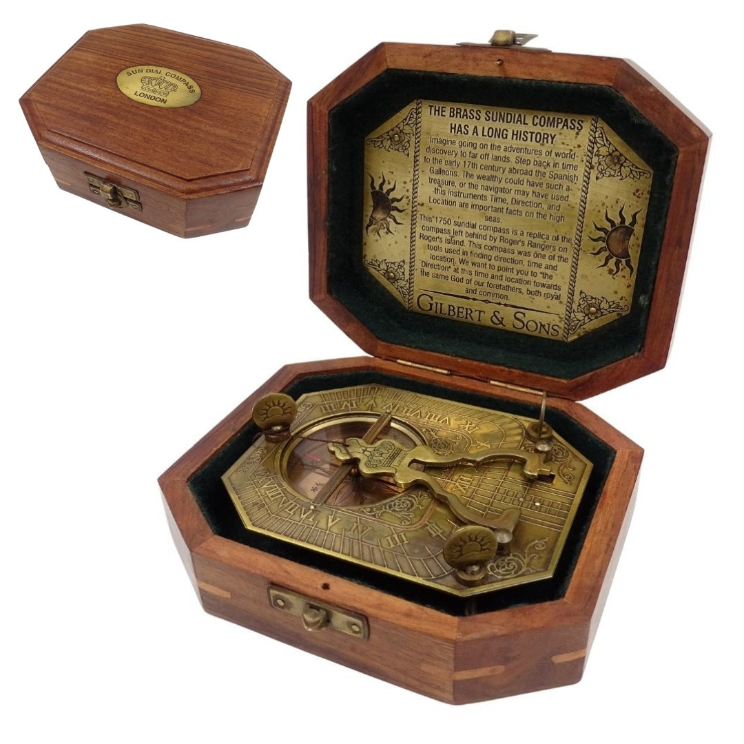 Orologio solare con bussola retrò in scatola di legno con possibilità di personalizzazione incisione