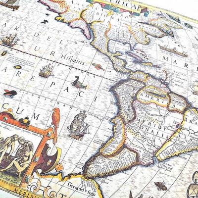 Mappa dell’America 1628 - ristampa J. Hondius con possibilità di personalizzazione con incisione - regalo ideale per viaggiatori e appassionati di storia - dimensioni 37,5 x 50 cm
