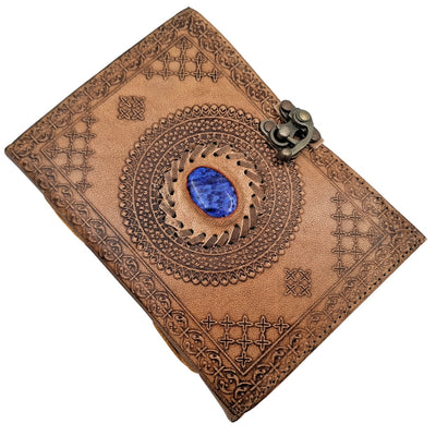Taccuino in Pelle Retrò con Pietra - Taccuino Personalizzato con Incisione - Pelle di Bufalo, Marrone, 18x13 cm