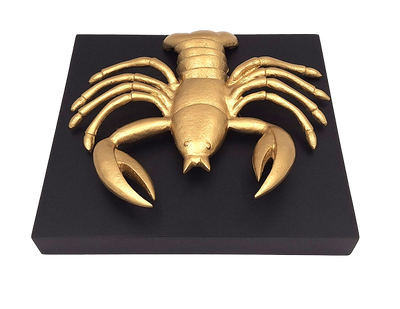 Statuetta decorativa Cancro dorata in alluminio con possibilità di personalizzazione tramite incisione - elegante regalo per ogni occasione, dimensioni 29 x 27,5 x 9 cm, base in legno nero