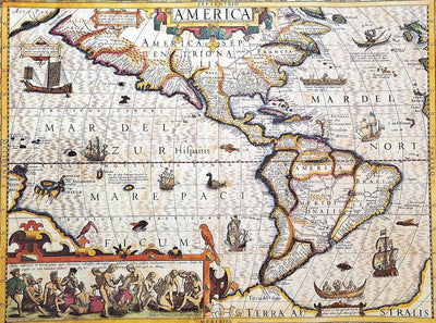 Mappa dell’America 1628 - ristampa J. Hondius con possibilità di personalizzazione con incisione - regalo ideale per viaggiatori e appassionati di storia - dimensioni 37,5 x 50 cm