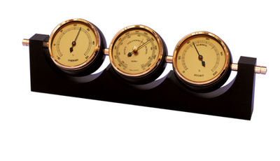Stazione meteorologica esclusiva Fischer 7894-22 in ottone e mogano con incisione personalizzata - barometro, termometro e igrometro come regalo in stile classico, dimensioni 29x7,3 cm