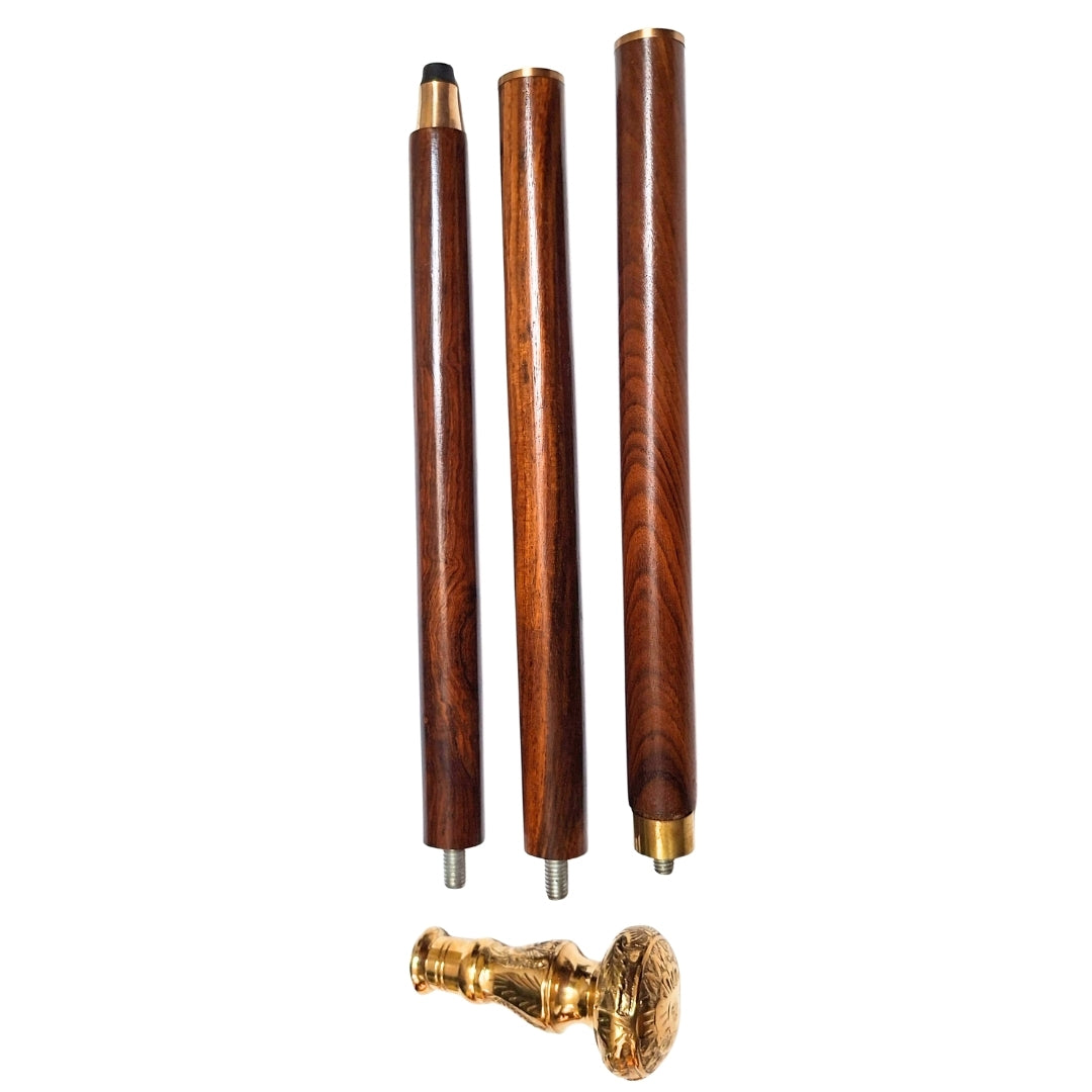 Elegante bastone pieghevole da passeggio con manico in ottone - bastone in legno marrone con possibilità di incisione - regalo ideale per anziani con stile retrò - lunghezza massima 96 cm