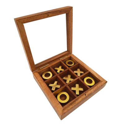 Elegante Tris in Scatola con Coperchio di Vetro con Possibilità di Personalizzazione Incisa - Set di Lusso in Legno e Ottone, Perfetto come Regalo per Insegnanti e Dirigenti - Dimensioni 12,5 x 12,5 x 2,5 cm