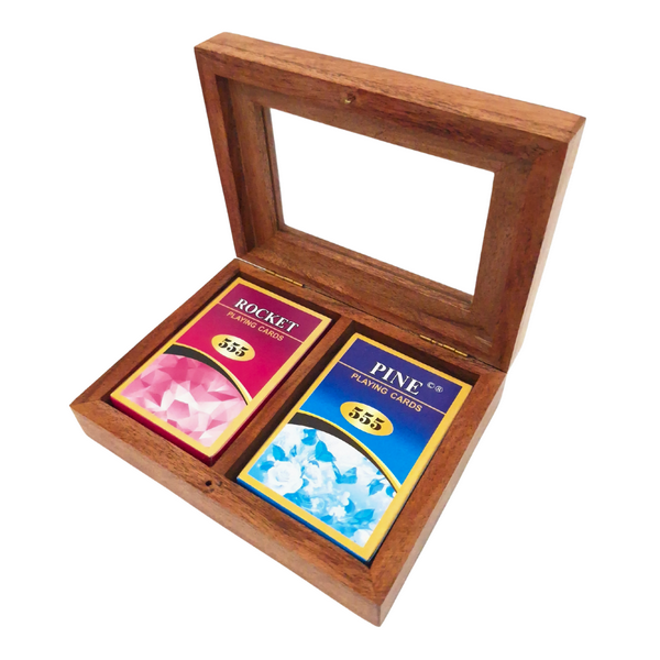 Elegante Scatola in Legno con Due Mazzi di Carte DNU-007 con Possibilità di Personalizzazione Incisa