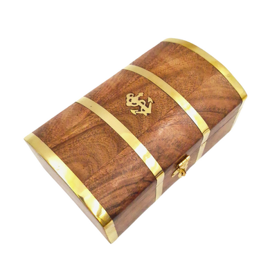 Scatola in legno marina vintage DNU-020 con motivo ancora in ottone, incisione personalizzata, ideale come regalo per gli amanti del mare, dimensioni 18,4 × 12,7 × 7,6 cm