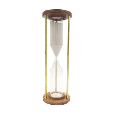 Clessidra in ottone e legno da 30 min, personalizzabile con incisione: un regalo elegante per ogni occasione, altezza 30,5 cm, sabbia bianca, materiali classici