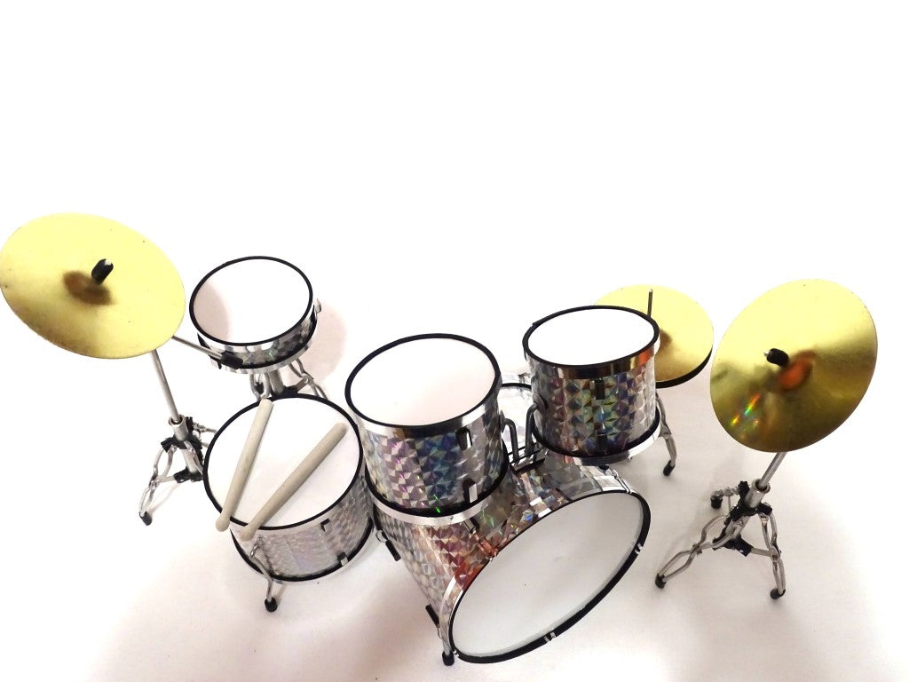 Mini batteria da collezione MDR-0039 color argento-cromo, scala 1:5, possibilità di incisione personalizzata, regalo ideale, altezza 15 cm, realizzata in metallo e plastica